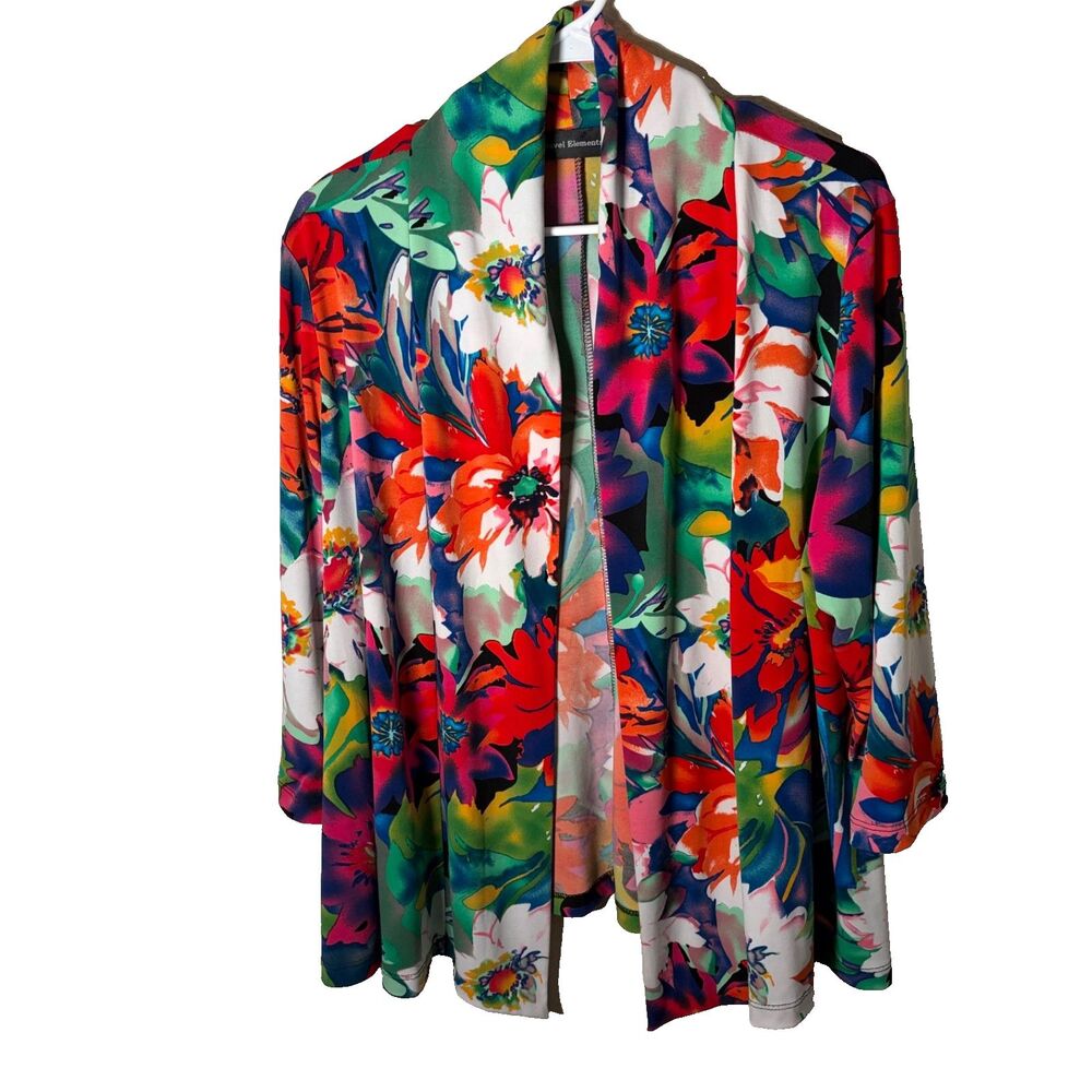 Travel Elements Sweater Cardigan Women's XL Colorful 3/4 Sleeve Artsy Art